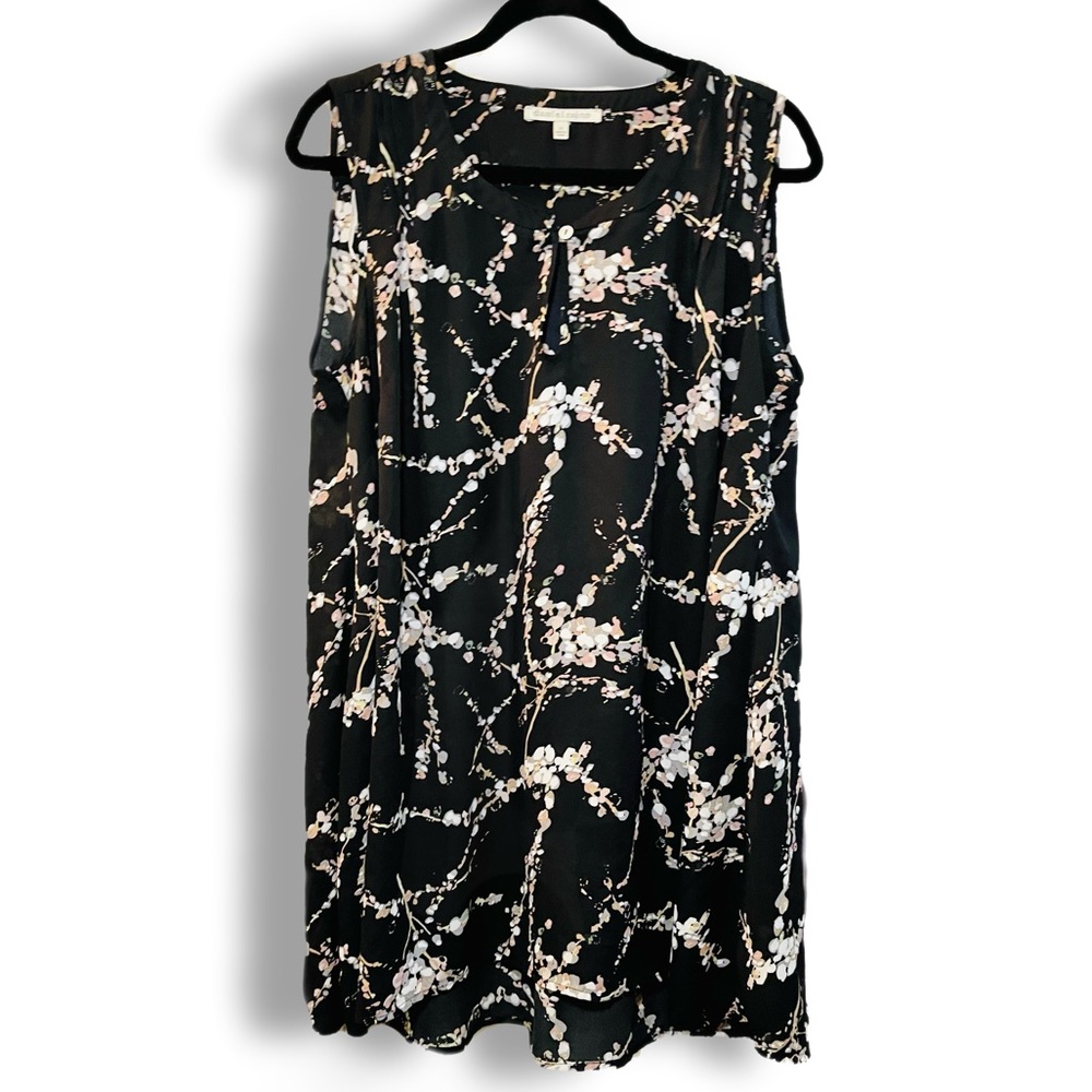DANIEL RAINN black floral sleeveless tunic top 1x / 1xl / xl high-low blouse